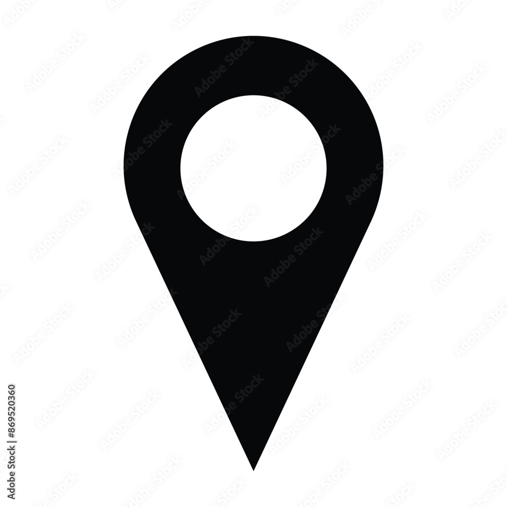 Poster location icon. pin point icon. black location pointer symbol isolated on white background. map point