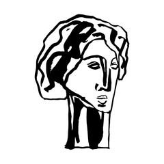 Ancient statue head, hand drawn, line art, vector illustration