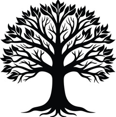 symmetrical oak brunch tree black silhouette illustration