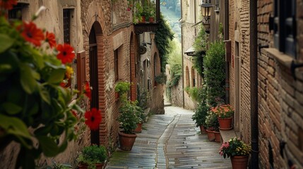 Fototapeta premium Charming, narrow street in Spello, an ancient town in Italy.