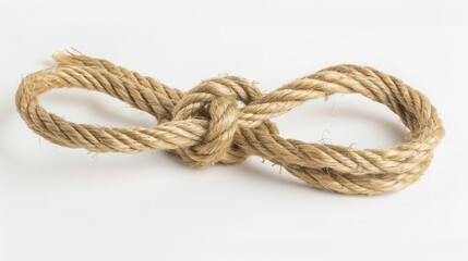 Obraz premium Hessian rope with a knot or loop on a white surface.
