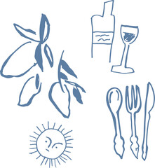 Hand drawn Doodle Vector Euro minimal Abstract Trending art motifs eurosummer cute Mediterranean sketch fashion pen sketch logo cute 