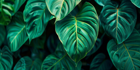 Obraz premium Vibrant Close Up Tropical Leaves with Intricate Patterns