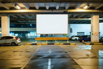 Empty Parking Lot with Blank Billboard
