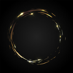 Gold Sparkling Ring Isolated on Black Background