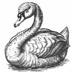 Naklejka premium Retro hand-drawn illustration of Swan, Vintage engraved icon design, Isolated on white background