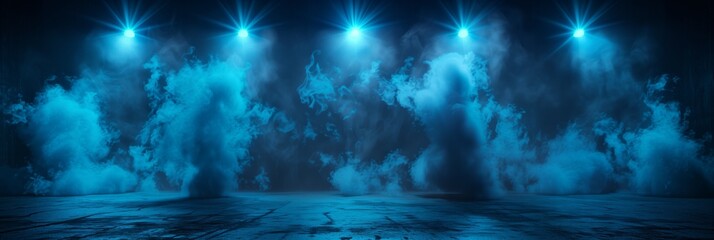 Abstract dark background with blue glowing mist, smoke and light beam on the floor, empty scene for product presentation room or studio background vector Illustration.