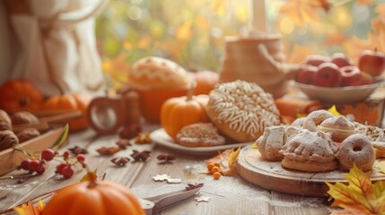 Fototapeta premium Autumnal Fall Baking Background, A Cozy And Seasonal Scene