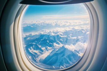 Fototapeta premium aerial view of the alps mountains from an airplane window
