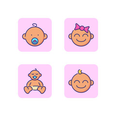 Baby line icon set. Boy and girl faces, newborn. Kids concept. Vector illustration for web design and apps