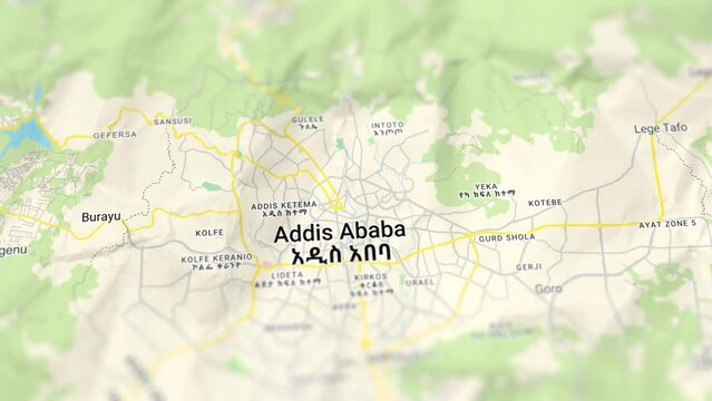 Addis Ababa Capital of Ethiopia Paper Map, Slider Shot