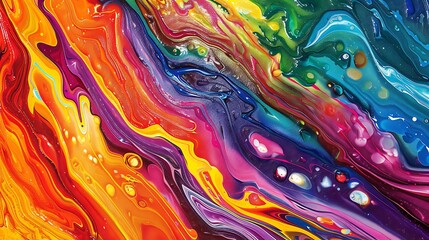 Swirls of color and playful splashes of liquid joy blend seamlessly on a textured canvas, forming a vibrant tapestry that ignites the imagination.