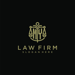 MY initial monogram logo for lawfirm with scale vector design