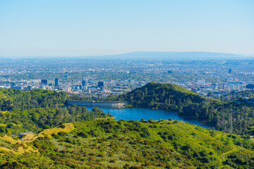 City View Over Green Hills and Hollywood Reservoir in Los Angeles