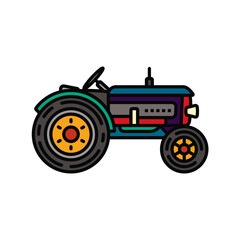 Original vector illustration. The contour icon of a retro tractor, agricultural and industrial purpose.