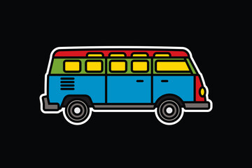 Original vector illustration. An old travel van. A contour icon.