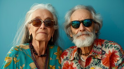 Obraz premium portrait of an old couple in sunglasses and casual