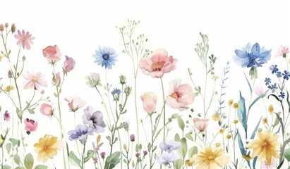 flores silvestres pintadas en acuarela sobre fondo blanco