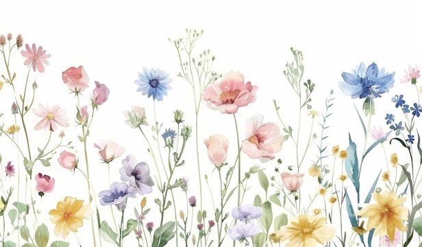 flores silvestres pintadas en acuarela sobre fondo blanco