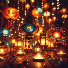 colorful lanterns and lamps adorning the Lohri celebrations