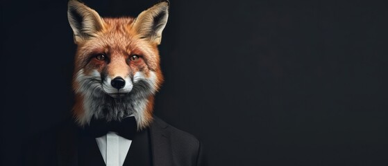 A modern business campaign banner highlighting a fox in an elegant suit