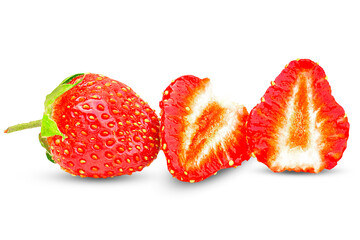 Ripe, fresh strawberries isolated on a transparent background.