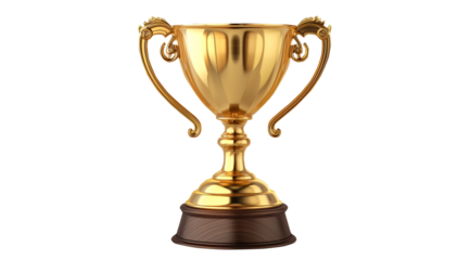 Golden trophy on transparent background with laurel wreath design AI generator, PNG