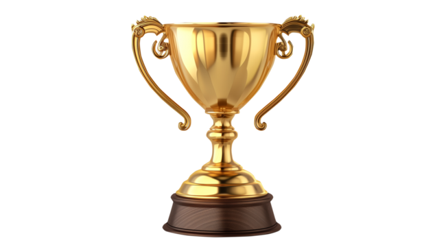 Golden trophy on transparent background with laurel wreath design AI generator, PNG