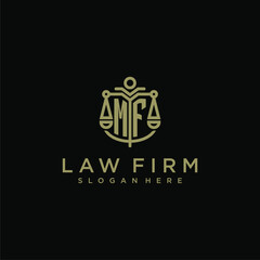 MF initial monogram logo for lawfirm with scale vector design