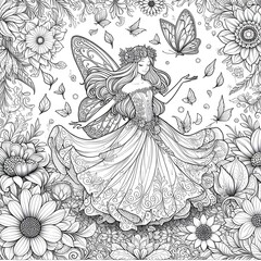 Enchanting Fairy Girl Coloring Page Whimsical Floral Fantasy for Kids  Printable Digital Download
