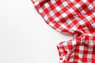 Fototapeta premium Picnic Menu. Chequered Red Tablecloth on White Background with Copyspace