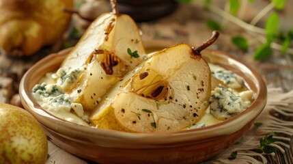 Baked Pear With Creamy Gorgonzola Cheese