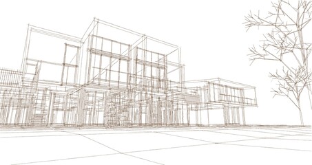 Townhouse architectural sketch 3d illustration