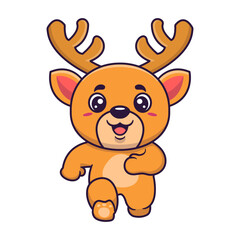 Cute deer running cartoon character. Kawaii animal concept design Hand drawn style vector illustration