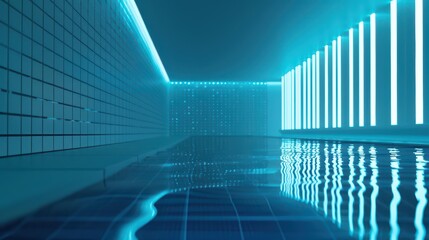 Conceptual art of a serene spa setting with futuristic digital elements, cyber, with copy space