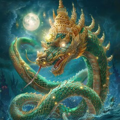 Fototapeta premium Majestic Naga Serpent Rising from the Depths: A Guardian Spirit of Water