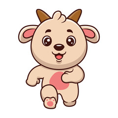 Cute goat running cartoon character. Kawaii animal concept design Hand drawn style vector illustration