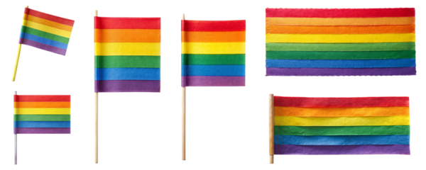 LGBT colorful nine-stripe flag of small paper, isolated on transparent background PNG file