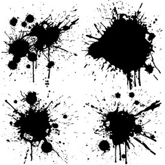 Halftone Splatter. Ink Grunge Black Abstract Set with Paint Blob Stains