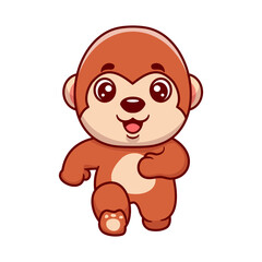 Cute monkey running cartoon character. Kawaii animal concept design Hand drawn style vector illustration