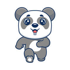 Naklejka premium Cute panda running cartoon character. Kawaii animal concept design Hand drawn style vector illustration