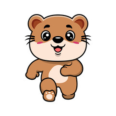 Cute otter running cartoon character. Kawaii animal concept design Hand drawn style vector illustration