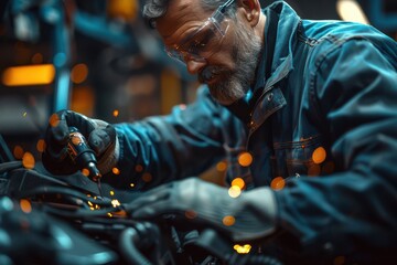Editorial Photography capturing a mechanic working on a car repair, close-up