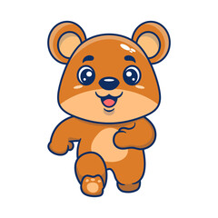 Cute teddy bear running cartoon character. Kawaii animal concept design Hand drawn style vector illustration