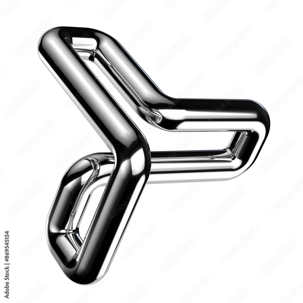Poster y2k geometric chrome 3d shape isolated. futuristic metallic curved line element 3d rendering backgro