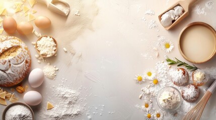 Fototapeta premium Bakery Ingredients And Tools, Ready For Baking