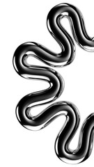 Metallic squiggle shape isolated. Futuristic metal tangled line design element, abstract metal curve 3d rendering