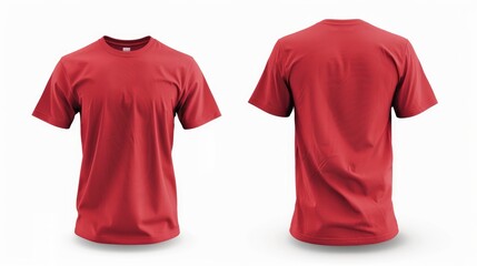 Blank Red Shirt - Front and Back Views on White background for Clothing Advertising