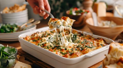 Creamy Spinach Artichoke Dip Served on a Rustic Plate with Utensils for Sharing and Indulgence