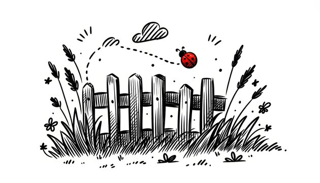 recommend clip art: Sketch of Ladybug on Fence